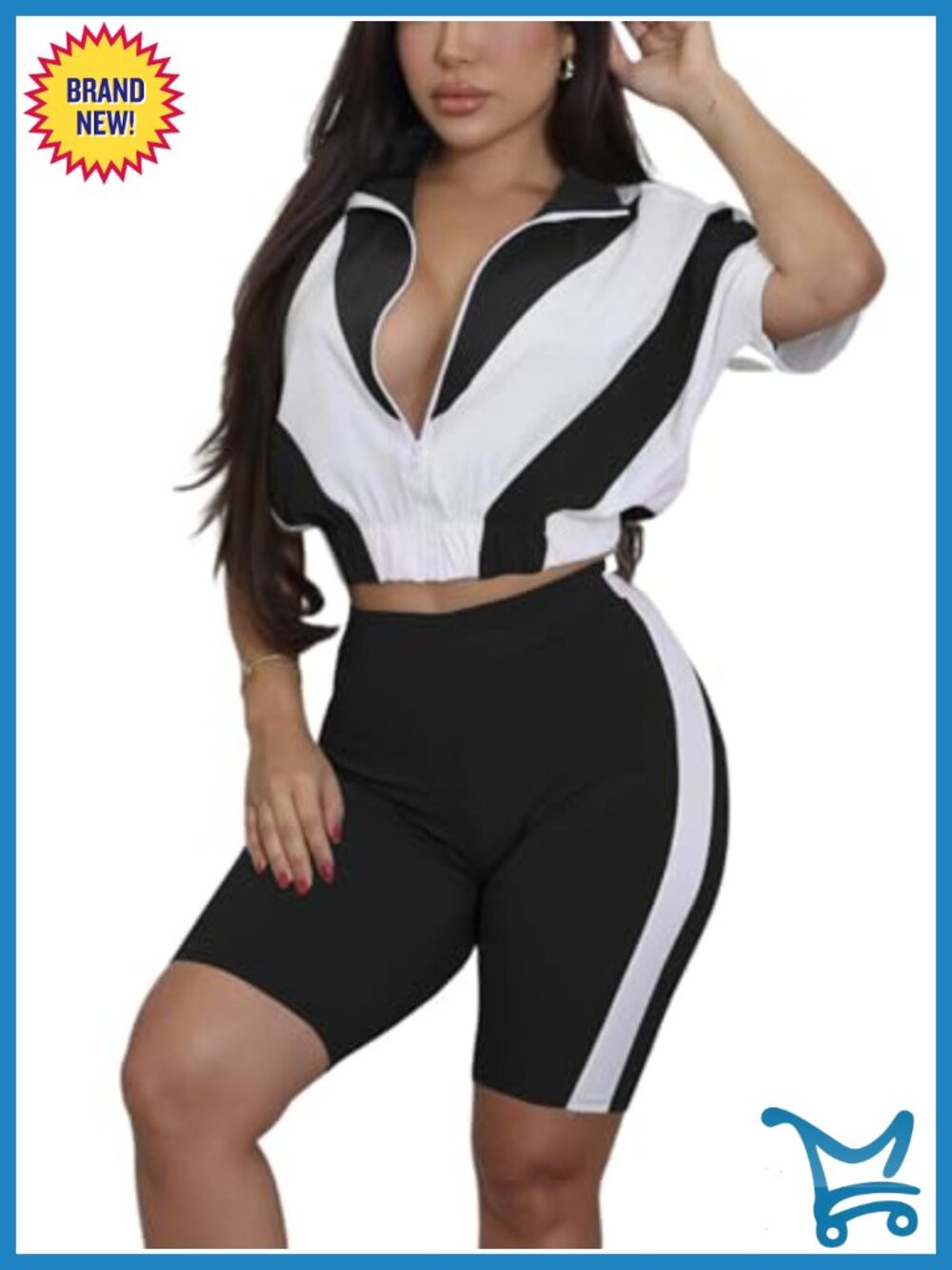 2 Piece Lounge Set Zip Up Cropped Jacket Bodycon Shorts Tracksuit Summer